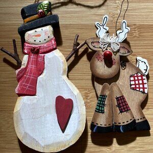 Cute Wooden Snowman & Deer Ornaments